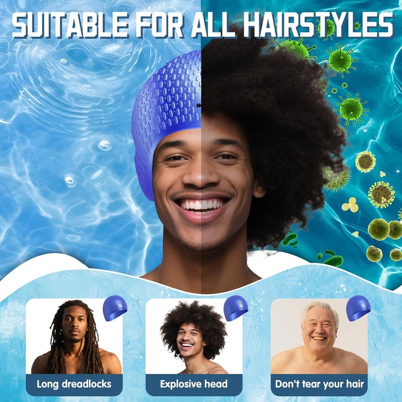 Whale Whlae Extra-Large Swim Cap, Featuring A Durable Silicone Strap and Waterproof Ear Design, Suitable for Long Hair, Thick Curly Hair and African Braids - Image 3